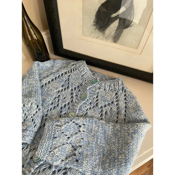 Blue and White Hand Knit Cardigan - Size Large - Picture 10 of 10